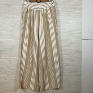 Mara Hoffman Swim Striped Paloma Wide Leg Pants Tan White Small Beach High Rise